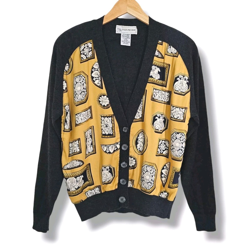 Vintage Evan-Picone Cardigan Sweater Merino Wool Womens S Old Money Preppy Gold